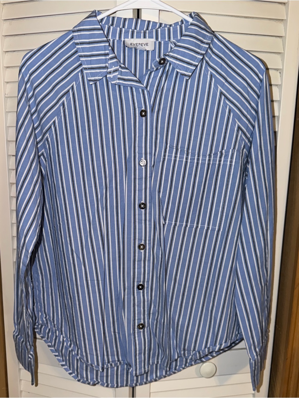 Evereve Light Blue and White Vertical Stripe Button-Down